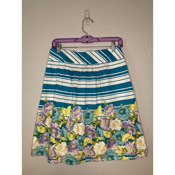 Talbots Striped Skirt 2P Floral Pleated Spring Summer Side Zip Pockets Cotton - Picture 5 of 7